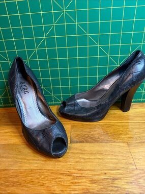 BCBG Paris Black Peep-Toe High Heel Pumps